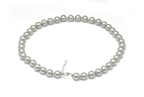 Schmuckwilli Perlenkette für Damen - 45cm Länge mit 10mm großen grauen runden Mallorca Perlen - Elegante Kette mit Muschelkernperlen für jeden Anlass