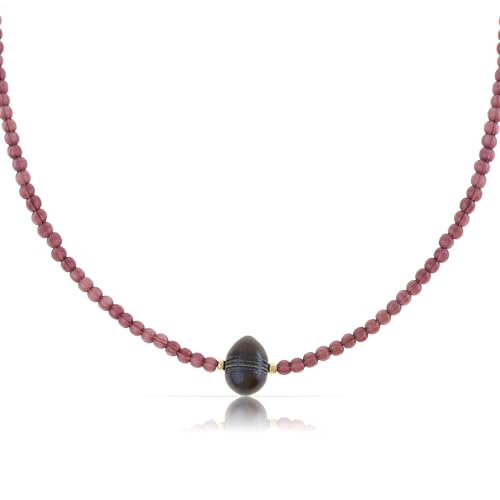 Made by Nami Bunte Perlenkette Damen Choker Kette mit Glasperlen und Naturstein 40 + 5 cm Boho Schmuck Damen Wasserfester Schmuck Hypoallergen