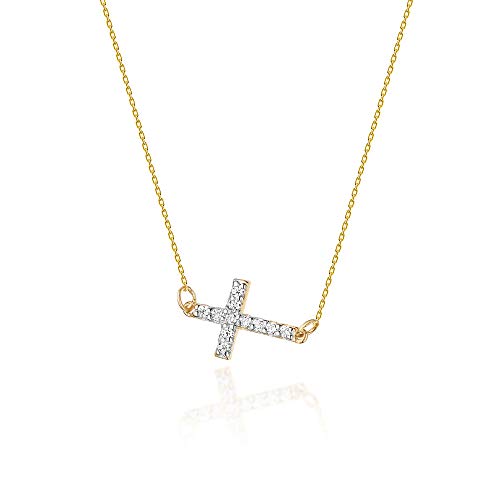 Goldene Damen Halskette 585 14k Gold Gelbgold Weißgold Kette mit Anhänger Kreuz natürlicher echt Diamanten Brillanten Gravur