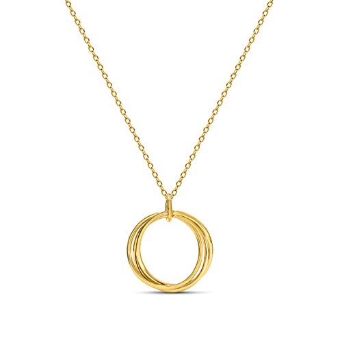 Miore Schmuck Damen Halskette mit Kettenanhänger Ring Kreisen Kette aus Gelbgold 14 Karat / 585 Gold, Länge Einstellbar 42-45cm