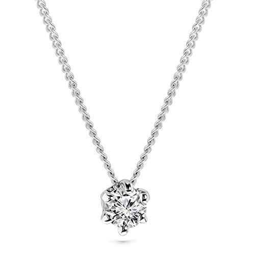 MIORE Kette Damen 0.15 Ct Diamant Halskette mit Anhänger Solitär Diamant Brillant Kette aus Weißgold 14 Karat / 585 Gold, Halsschmuck 45 cm lang