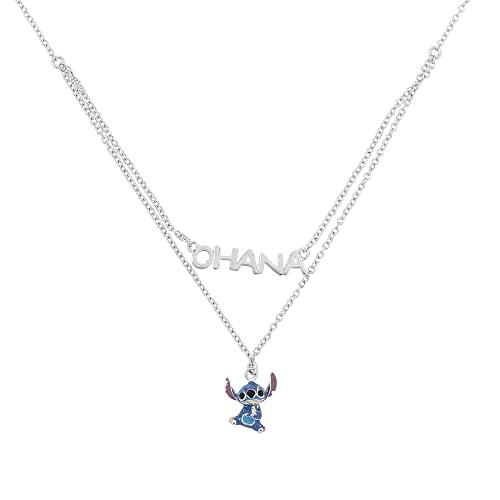 Disney Lilo and Stitch Halskette mit Doppelkettenanhänger, Silber und Blau, Sterlingsilber, Sterling Silber