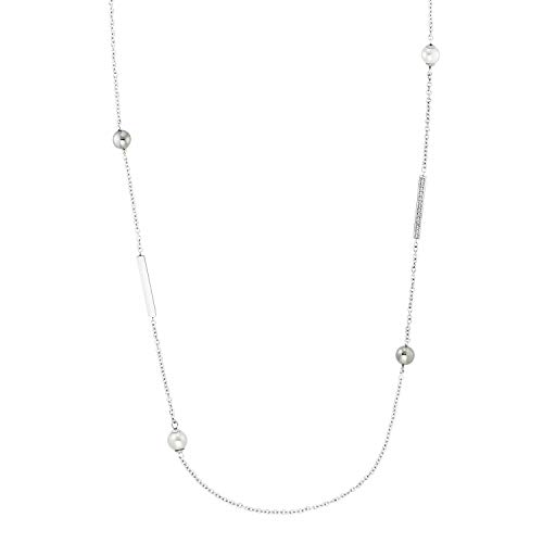 s.Oliver Halskette Edelstahl Damen Halsschmuck, mit Zirkonia synth., mit Glasperle, 72+5 cm, Silber, Kommt in Schmuck Geschenk Box, 2031463