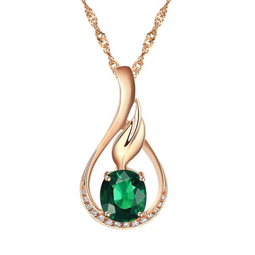Bishilin Kette 45CM Damen mit Anhänger, Halskette Rotgold 585 Tropfen mit Grün Turmalin 0.8ct Kette Personalisiert für Frauen