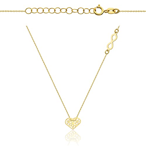 Goldene Damen Halskette 333 8k Gold Gelbgold Kette mit Anhänger Herz Unendlichkeit Gravur