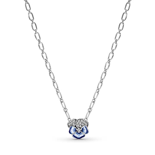 PANDORA MOMENTS Halskette  Blaue Garten-Stiefmütterchen Blume  Silber 390770C01
