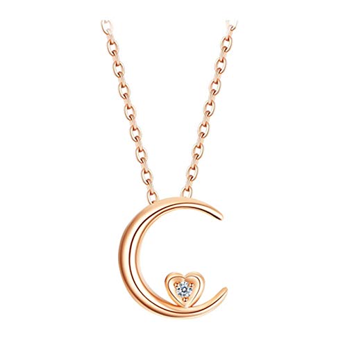 Beydodo Halskette 750 Rotgold Damen, Echtschmuck Halskette Mond mit Herz Diamant 0.01ct Anhänger Kette Rosegold Charms