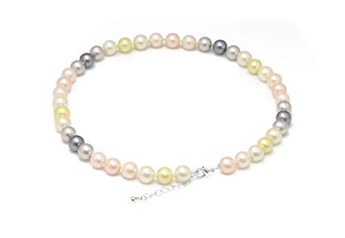 Schmuckwilli Perlenkette für Damen - 45cm Länge mit 10mm großen multifarbig runden Mallorca Perlen - Elegante Kette mit Muschelkernperlen für jeden Anlass