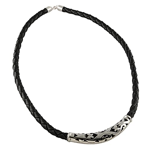ISLAND PIERCINGS Leder Choker mit 925er Silber Kette Halskette SN012-48cm