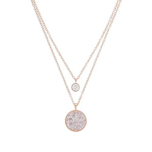 s.Oliver Kette mit rundem Anhänger für Damen, Kristalle von Swarovski und Edelstahl, IP Rose