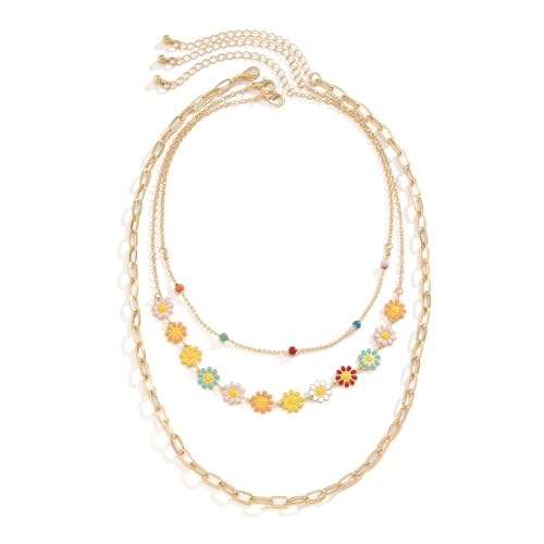 BALQOIFD Schmuck für Männer und Frauen Retro Ethno Stil bunte Gänseblümchen Halskette trendy Hip Hop Kette Halskette weiblich Hochzeitstag Weihnachten Geburtstag Geschenk