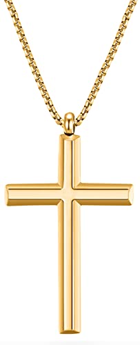 day.berlin Herren Kreuzkette in Gold 18k vergoldet, Halskette 60cm lang mit Kreuz Anhänger (35x21mm) stabile Venezianer Kette aus 316L Edelstahl, nickelfrei und wasserfest
