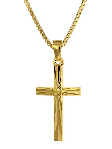 trendor Kreuz-Anhänger Gold 585 / 14K + goldplattierte Silber-Kette Damen und Herren Halskette, Gold-Anhänger, Geschenkidee 75435