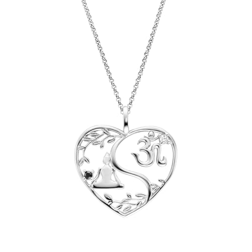 Engelsrufer Kette Herz Buddha und Om Silber für Damen aus 925er Sterlingsilber - Zirkonia - Karabinerverschluss - Länge: 42+4+4cm