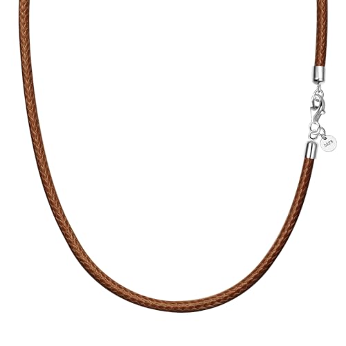 Viwind Lederkette 925 Silber Verschluss Geflochten Kunstleder Halskette 2.5mm breit Damen Herren Kette für Anhänger charm 45-60cm wählbar DIY Lederschnur (45cm, Braun)