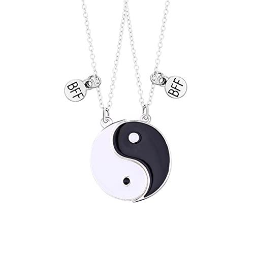 Hifot 2 Stück Halskette Damen Silber Freundschaftskette, Bff Ketten für 2 Mädchen, Yin Yang Halskette Anhänger, Runde Halskette Lang für Frauen Freundin Geschenk Personalisierter Schmuck