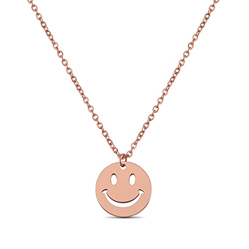 GD GOOD.designs EST. 2015 Smiley Kette Rosegold für Damen I Verstellbare Halskette vergoldet mit rundem Plättchen Anhänger aus wasserfestem Edelstahl