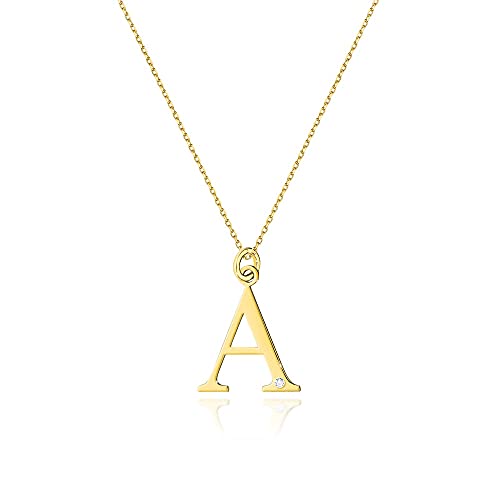 Goldene Damen Halskette 585 14k Gold Gelbgold Kette mit Anhänger Buchstabe A natürlicher echt Diamanten Brillanten Gravur