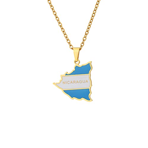JRZEOCI Nicaragua-Karte-Anhänger-Ketten-Halskette – Patriotismus-Charm-Schmuck Mode-Karte-Halskette Mit Kette, Hip-Hop-Ethno Paar-Halskette, Gelb, Länge: 50 cm