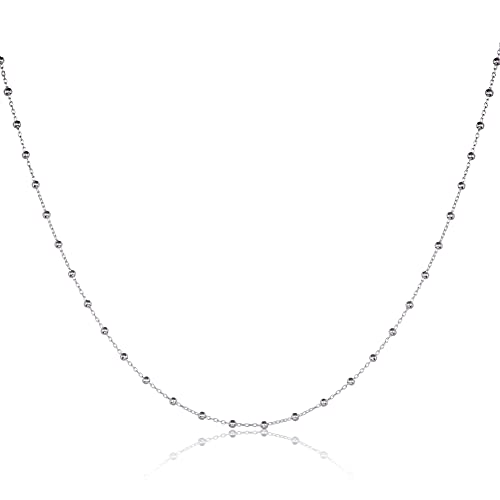 namana 925 Sterling Silber Kette Halskette für Damen, Silber Perlen-Halsketten für Frauen und Teenager-Mädchen, süße Kugel-Halsketten mit kleinen Silberperlen, Silberkette für Sie