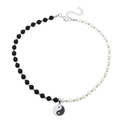 BESPORTBLE Halskette Tai Ji Design Mit Perlen Für Damen Kreative Schwarze Und Weiße Clavicle Kette Yin Yang Und Acht Trigramm Anhänger Modischer Schmuck Für Frauen