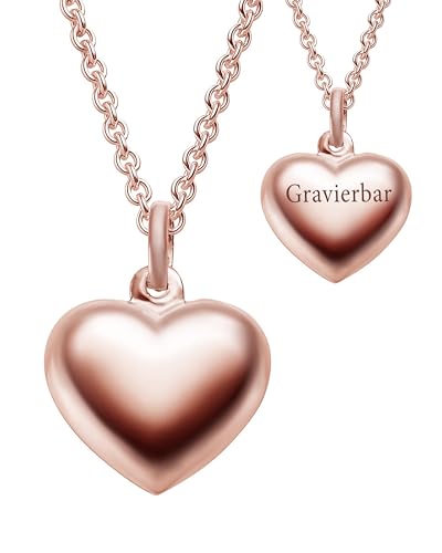 Amoonìc Herzkette Rosegold mit Gravur Halskette Damen Silber 925 vergoldet | Frauen Kette mit Herz-Anhänger personalisiert Initialen Buchstabe Name zum Gravieren | Schmuckgeschenk für Freundin Mutter