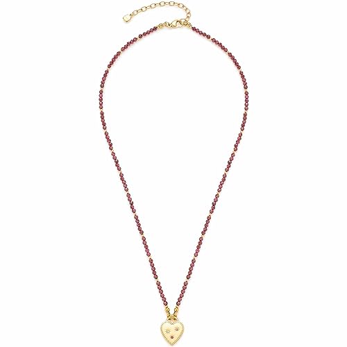 JEWELS BY LEONARDO Halskette Anka Perlen-Kette aus aufgereihte Granatperlen Herz Anhänger mit gravierbarer Rückseite 45-50 cm Länge Schmuck Geschenk zum Jahrestag 023228