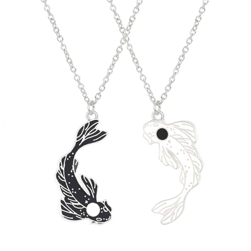 Hifot 2 Stück Halskette Damen Silber Freundschaftskette, Bff Ketten für 2 Mädchen, Yin Yang Halskette Anhänger, Koi Halskette Lang für Frauen Freundin Geschenk Personalisierter Schmuck