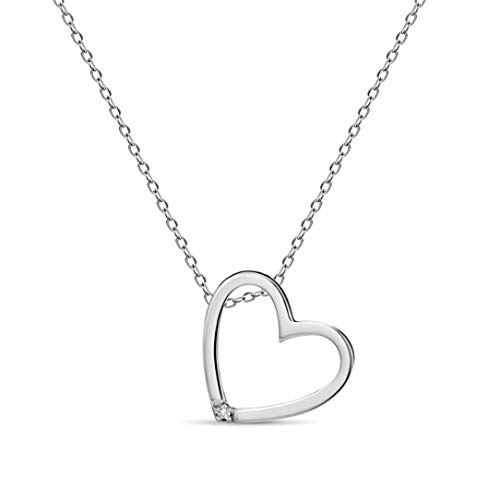 MIORE Schmuck Damen 0.01 Ct Diamant Halskette mit Kettenanhänger Herz mit Diamant Brillant Kette aus Weißgold 18 Karat / 750 Gold