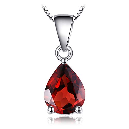 JewelryPalace Tropfenschliff 2.2ct Echt Granat Birthstone Solitaire Kette Anhänger, Roter Stein Schmuck Set, Halsketten Damen Silber 925 Collier Edelstein Mädchen, Ketten für Frauen Geschenk 45CM