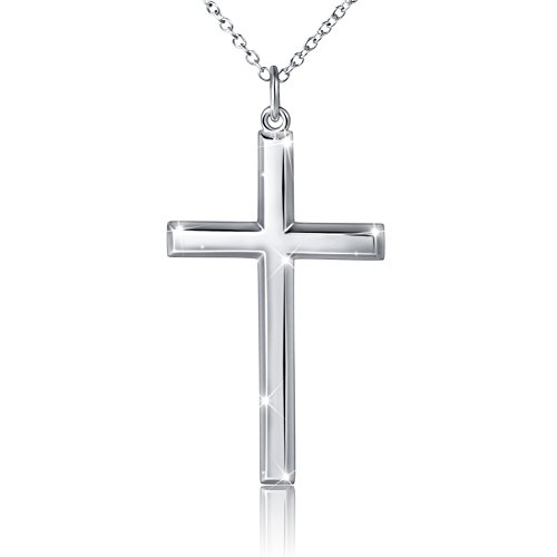 Flyow 925 Sterling Silber klassische Simpel Kreuz Kette Anhänger Schmuck Halskette für Herren, Silber Kette 61 cm Geschenk (Silber Kreuz)