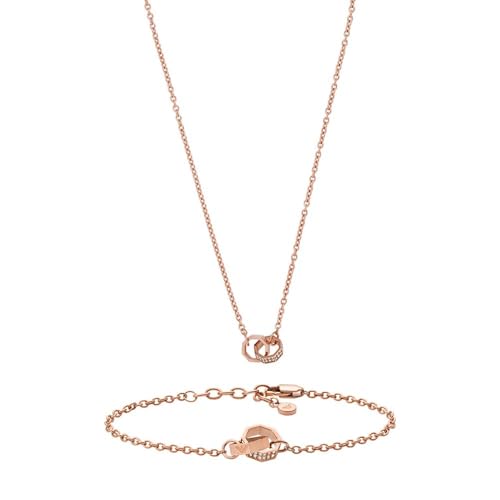 Emporio Armani Unisex Set Halskette und Armband aus roségoldfarbenem Edelstahl, Set