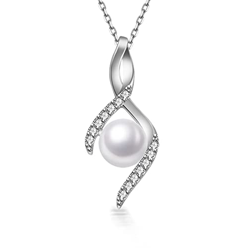 PHNIBIRD Perlen Kette Damen Silber 925 Halsketten für Frauen Anhänger Kette mit Süßwasserperlen Silberkette Damen Muttertagsgeschenk