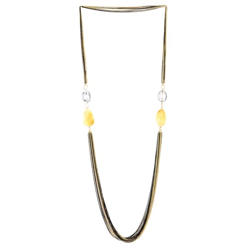 COOLSTEELANDBEYOND Lange Geschichtet Perlen Halskette, Statement Halsketten Multi-Schichten Gold Schwarz Lange Kette mit Edelsteine