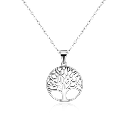 SILBERTALE Lebensbaum Halskette 925 Sterling Silber Runde Anhänger Ruder Münzen Baum des Lebens Kette für Damen
