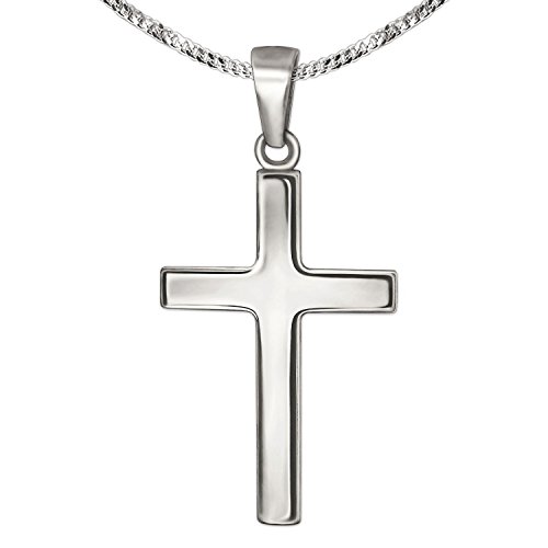 CLEVER SCHMUCK Damen Herren Kreuzhalskette Anhänger Kreuz 21 mm schlicht glänzend Kette Panzer 50 cm Sterling Silber 925 für Jugendliche im Schmucketui