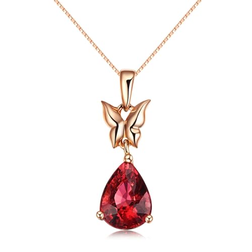 Bishilin Anhänger Kette Rotgold 585 Damen, Halskette Schmetterling mit Rot Turmalin 1.1ct Anhänger Kette Rosegold 45CM für Frauen