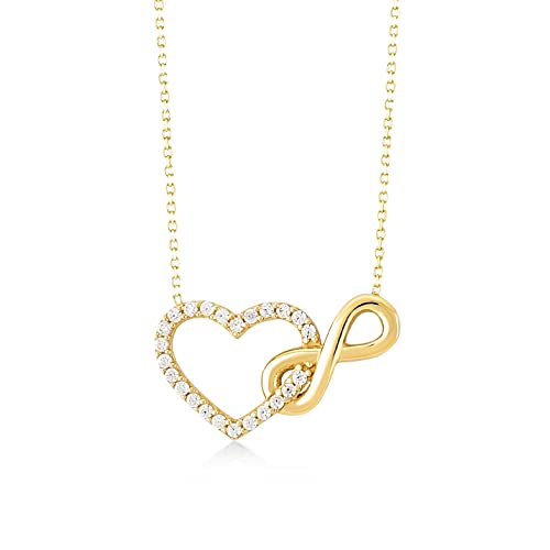 Gelin Damen Goldkette aus 14 Karat - 585 Echt Gelbgold Kette Geschenk für Geburtstag Valentingstag Muttertag - Kette 45 cm (Herz Unendlichkeit)