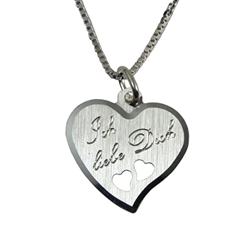 GravUp 925 Silber Herz Anhänger mit 2 gestanzten Herzchen + Kette mit SOFORTGRAVUR + VORSCHAU: Vorderseite: Ich liebe Dich +Rückseite: Datum