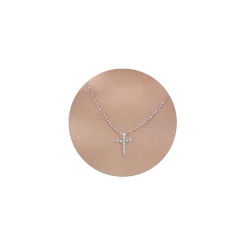 TINGN Kreuz Kette Silberkette Damen, 14K Vergoldet Kreuz Kette Damen Personalisierte Kette mit Kreuz Kristall Anhänger Silber Kreuz Halskette für Frauen Geschenke Modeschmuck für Frauen und Mädchen