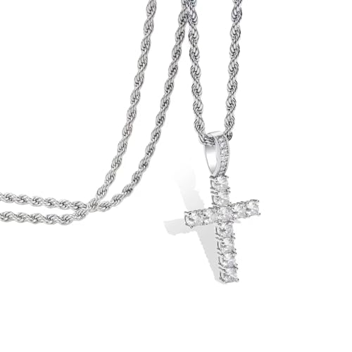 liameya Kreuz Kette, Anhänger Halskette mit Kreuz für Herren Silberkette Männer Iced Out Ketten Kreuzkette Hip Hop Schmuck Personalisierter Ostern Geschenk