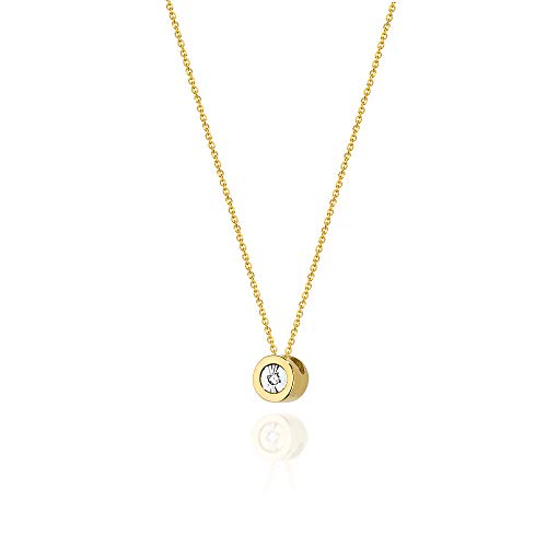 Goldene Damen Halskette 585 14k Gold Gelbgold Weißgold Kette mit Anhänger Kreis natürlicher echt Diamanten Brillanten Gravur