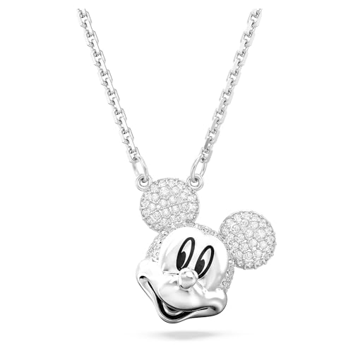Swarovski Disney Mickey Mouse Anhänger, Weiße und Rhodinierte Damenhalskette mit Strahlenden Swarovski Kristallen