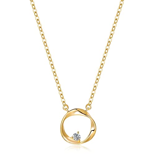 FANCIME Solide 14 Karat 585 GelbGold Kette mit Natürlich Diamant 0.04ct Anhänger Basic Minimalist Halskette Echt Gold Schmuck Geschenk für Damen Mädchen - Kettenlänge: 40 + 5 cm