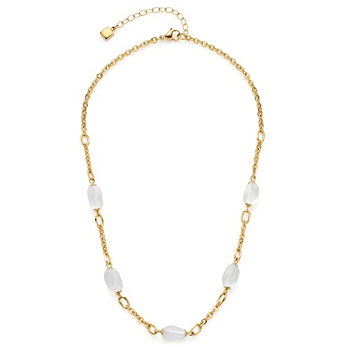 JEWELS BY LEONARDO Halskette Ofira Anker-Kette aus goldfarbenem Edelstahl fünf integrierte Perlen aus weißem Bergkristall 42-47 cm Länge Geschenk Schmuck Damen 019704