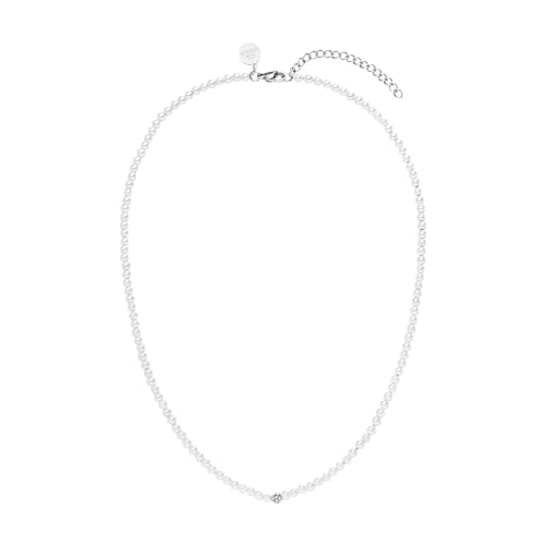 Purelei® Shiny Bloom Halskette, Damenhalskette aus Muschelkernperlen, Wasserfestes Perlenkette aus Edelstahl, Lange verstellbar 40-45 cm (Silber)