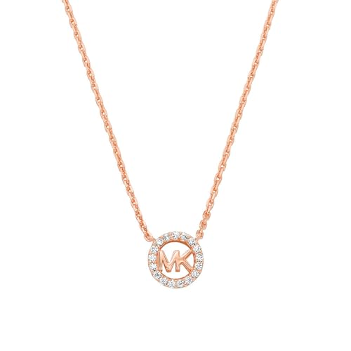 Michael Kors – Premium Kors MK Halskette aus roségoldfarbenem Sterlingsilber mit Logo-Anhänger für Damen, MKC1726CZ791