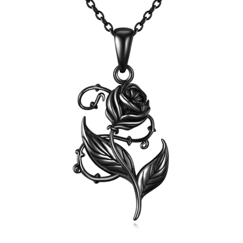 YFN Rose Kette Sterling Silber Schwarze Rose Blume Anhänger Halskette Rosen Schmuck für Damen Rose Geschenke