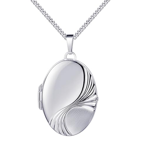 JEVELION Silberkette Medaillon Anhänger Silber 925 für 2 Bilder Amulett für Damen mit Kette zum Öffnen Mit Halskette - Kettenlänge 50 cm.