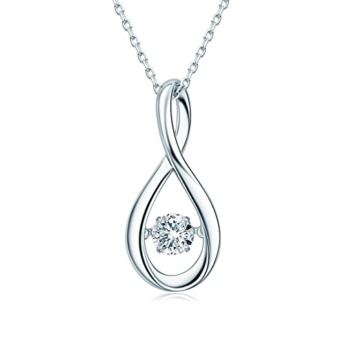 AINUOSHI Unendlichkeitszeichen Kette Damen 925 Sterling Silber Moissanite 0,5 CT Diamant Runder Tanzen Anhänger Halskette Schmuck Geschenk für Sie Frauen Freundin Geburtstag